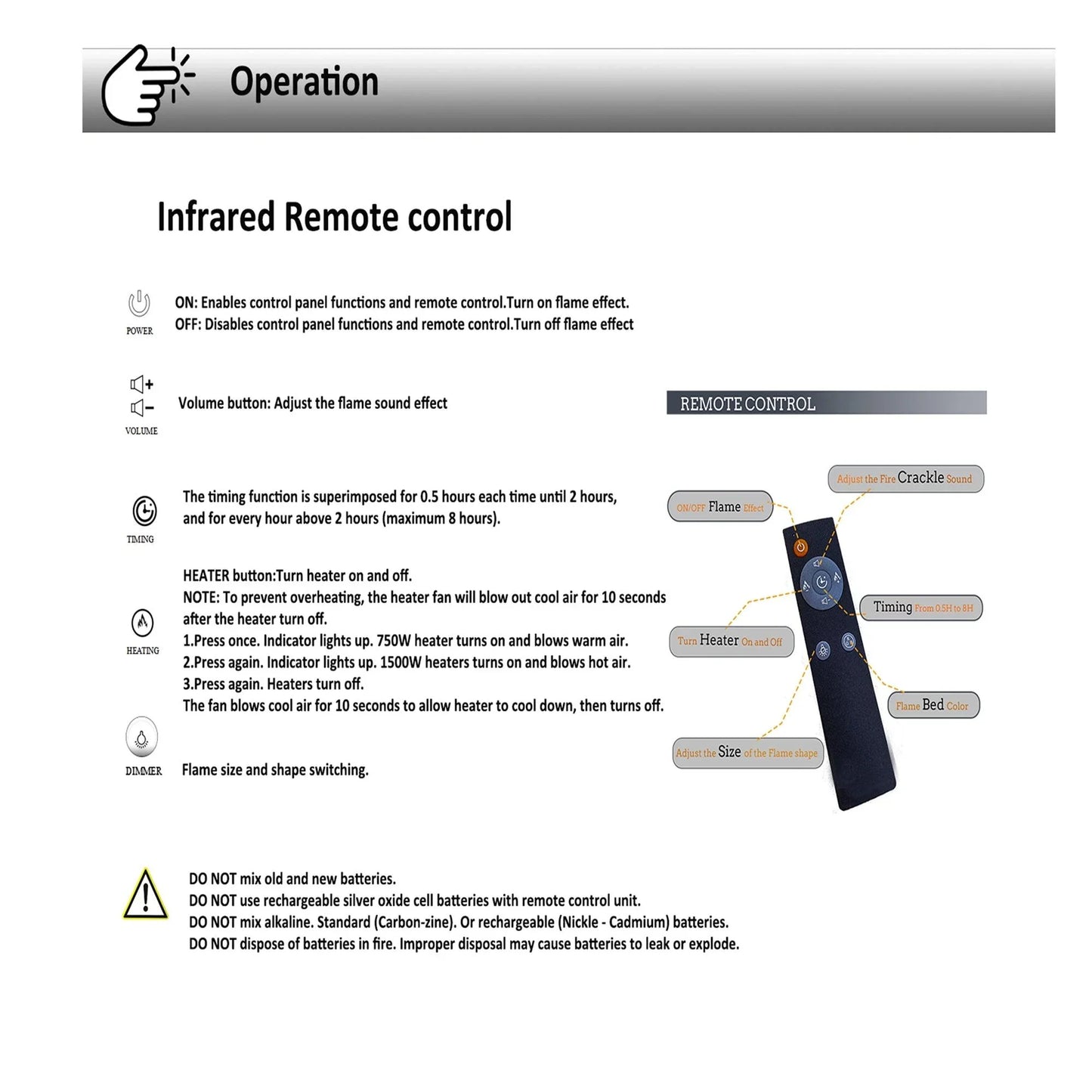 Zopaflame Fireplace Remote Control - Multi-function