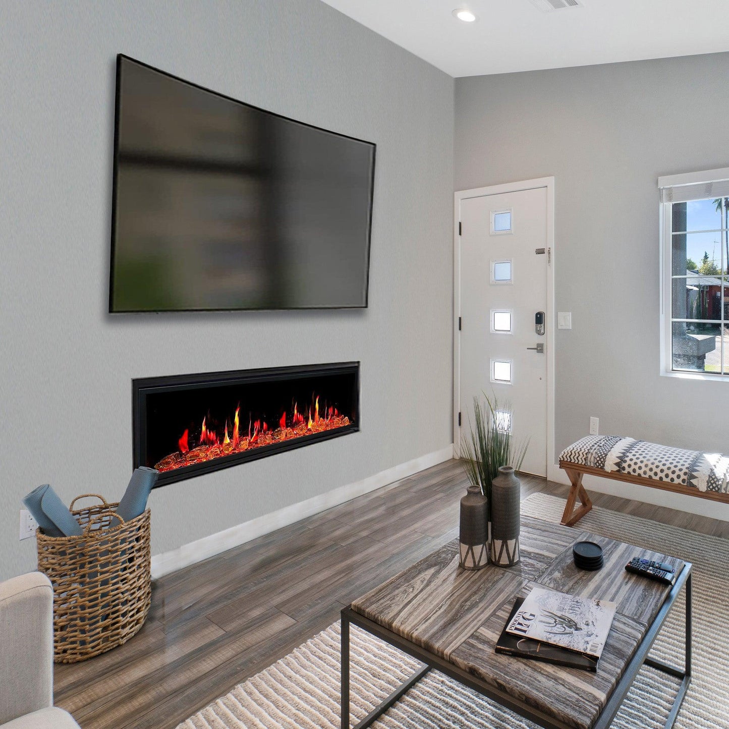 ZopaFlame™ 66" Linear Built-in Electric Fireplace - BG19655V - ZopaFlame Fireplaces