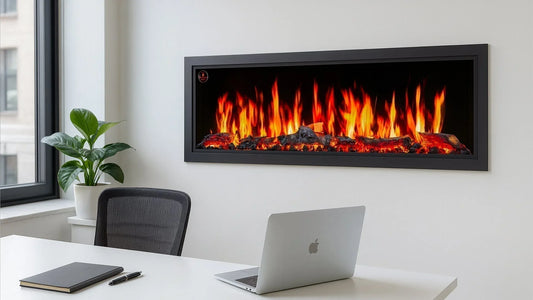 Zopaflame linear built-in fireplace installed in the office 