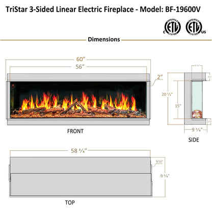 Ignara 3-Sided 60 Inch Linear Electric Fireplace - BL-19600