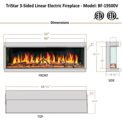 Ignara 3-Sided 50 Inch Linear Electric Fireplace - BL-19500