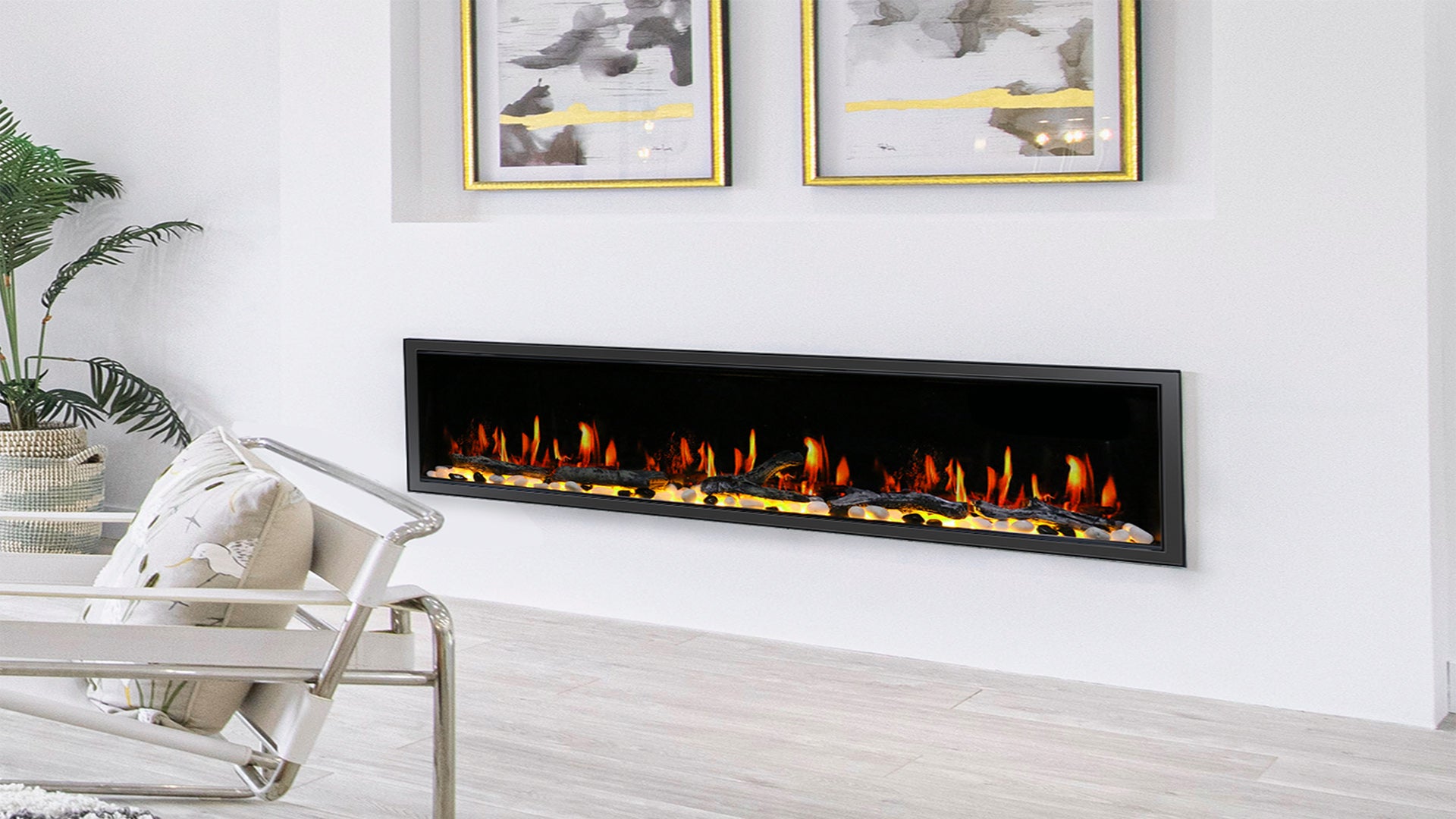 large size linear fireplace in livingroom