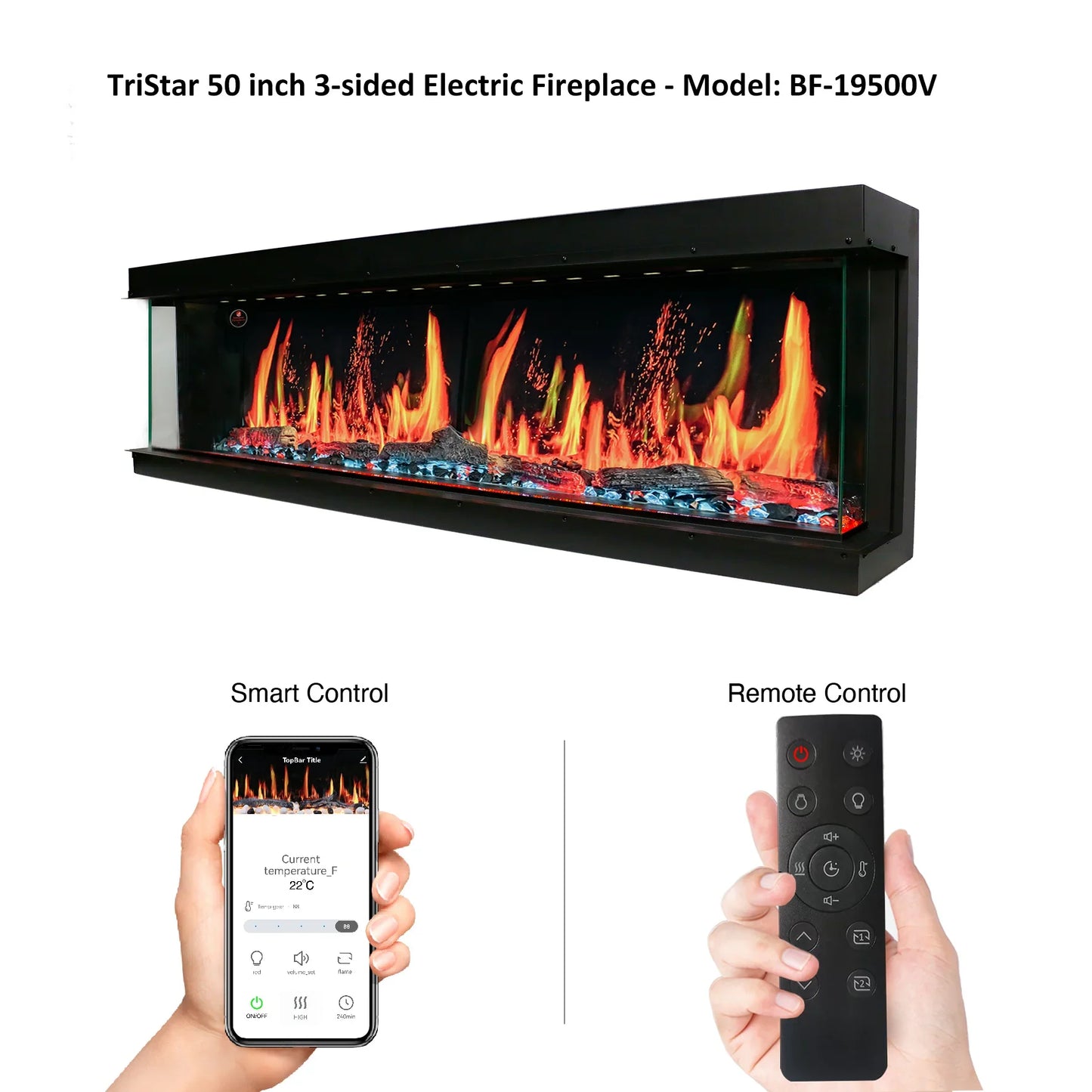 Ignara 3-Sided 50 Inch Linear Electric Fireplace - BL-19500