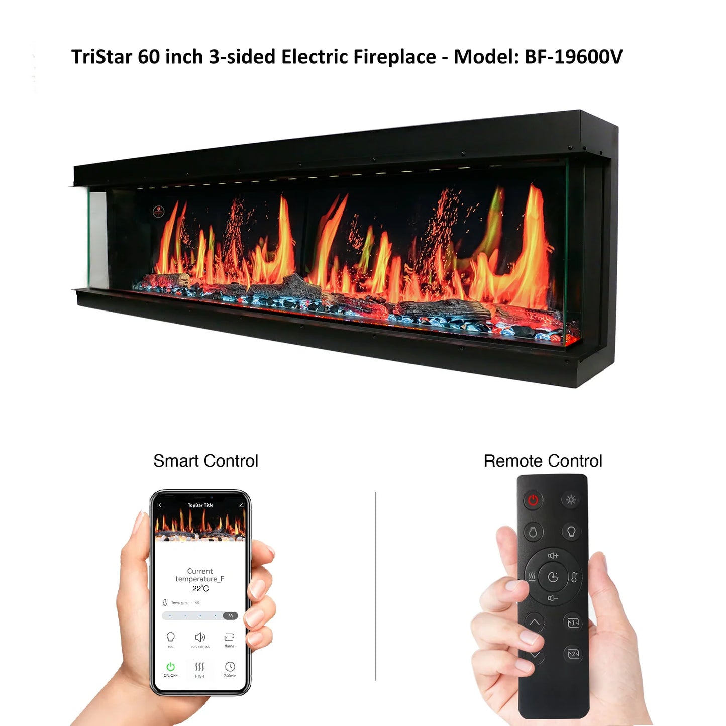 Ignara 3-Sided 60 Inch Linear Electric Fireplace - BL-19600