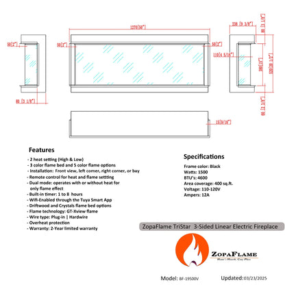 Ignara 3-Sided 50 Inch Linear Electric Fireplace - BL-19500