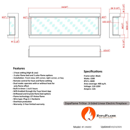 Ignara 3-Sided 60 Inch Linear Electric Fireplace - BL-19600