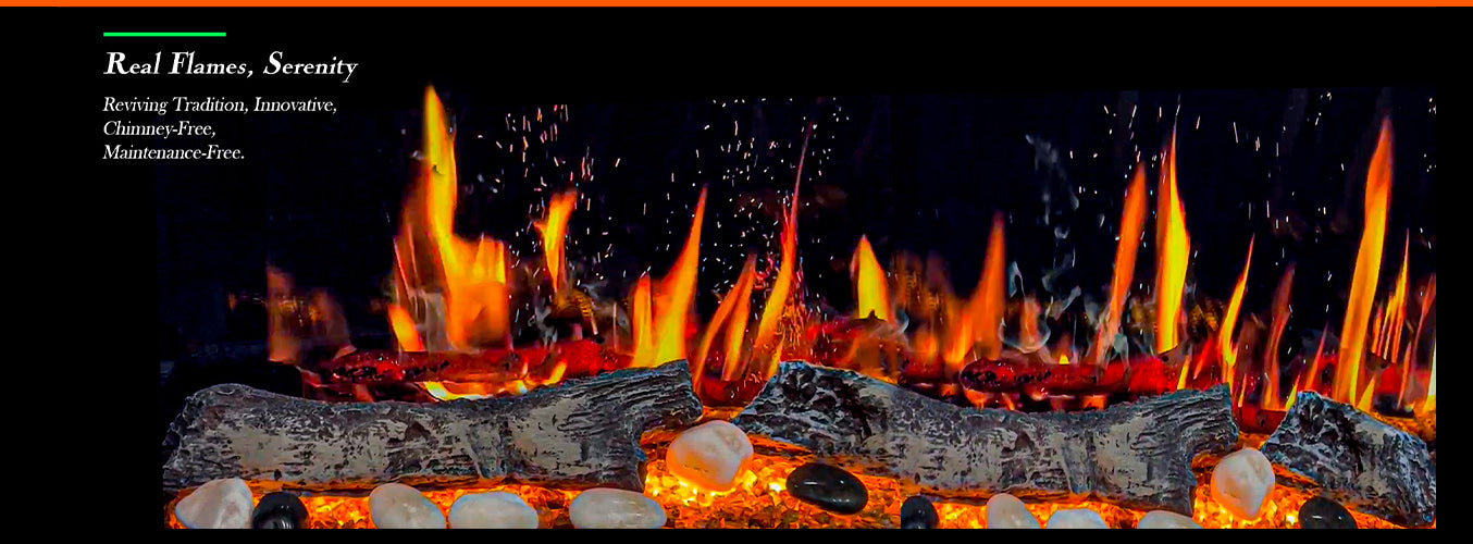 Smart electric fireplace with pebble driftwood log set - multi-colors -zopaflame.com