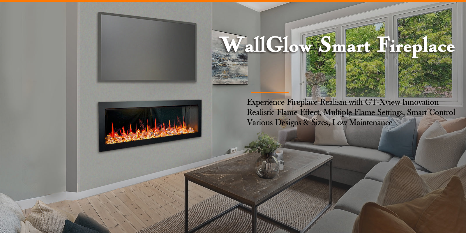 WallGlow Series - wall mounted electric fireplace - smart fireplace 