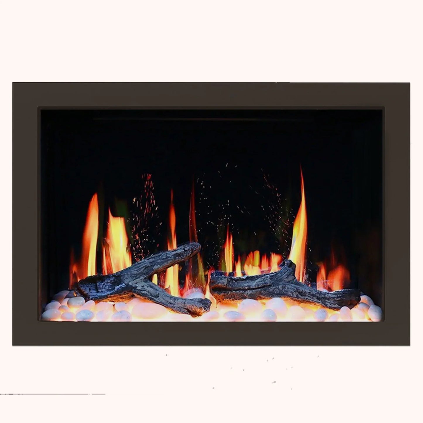 Electric fireplace insert 33 inch with flames and logs on a white background