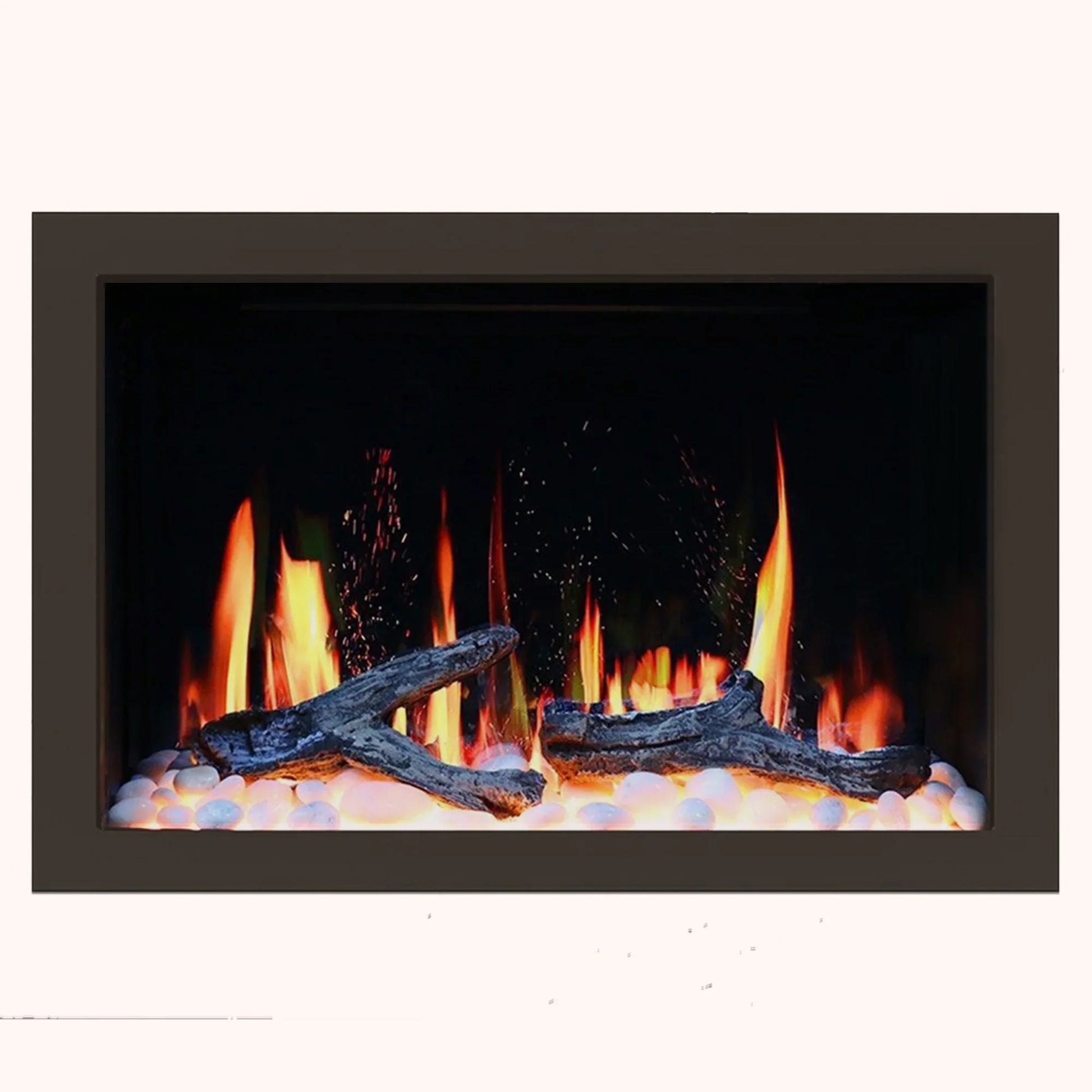 Electric fireplace insert 33 inch with flames and logs on a white background