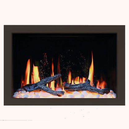 Electric fireplace insert 33 inch with flames and logs on a white background